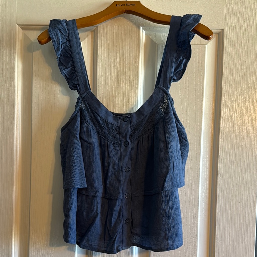 American Eagle Outfitters Blue Tiered Ruffled Tank Top